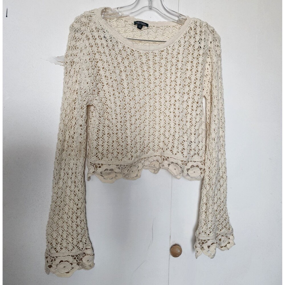 Wild Fable Cream Crochet top flare sleeves Small festival hippie 70s retro boho